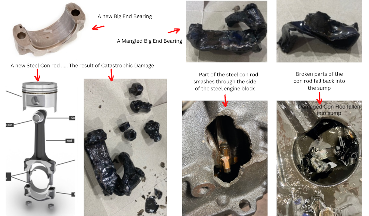 images of catastrophic damage due to no oil in the engine